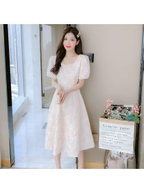 New style French fashion Square neck puff sleeve dress
