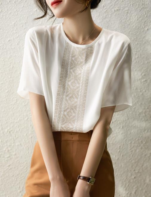 Discount Color Matching  Hollow Out Blouse