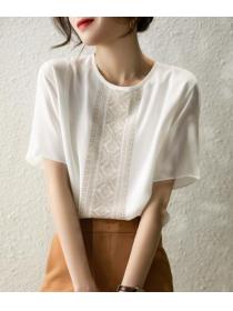 Discount Color Matching  Hollow Out Blouse 