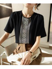 Discount Color Matching  Hollow Out Blouse 