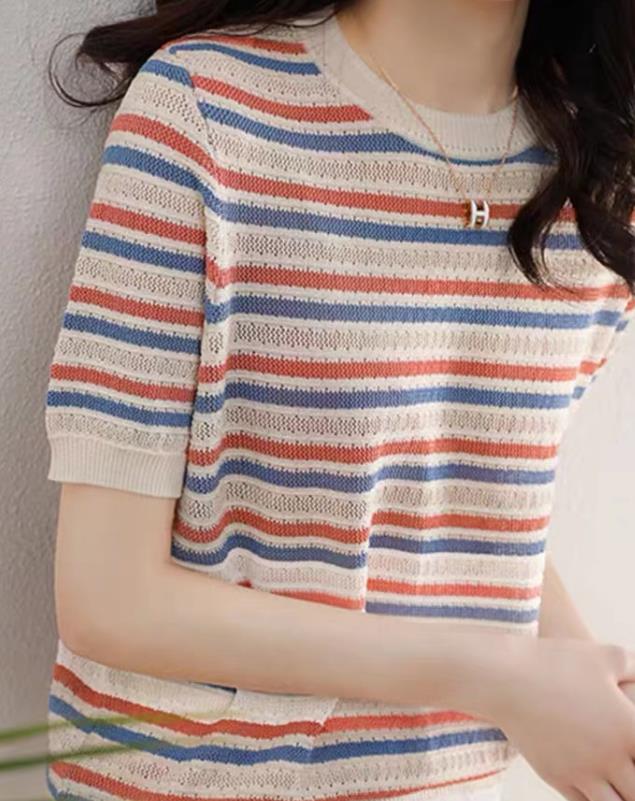 On Sale Stripe Color Matching Knitting Top