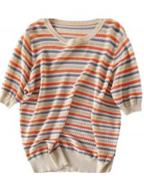On Sale Stripe Color Matching Knitting Top 