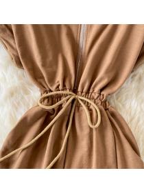 New style Drawstring Slit Slim-waist Hood Midi dress for women