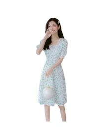 French style square neck slim-waist tempeament embroidered floral dress