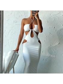 Outlet Hot style Summer women's sexy halter neck cutout Backless strappy beach dress
