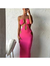 Outlet Hot style Summer women's sexy halter neck cutout Backless strappy beach dress