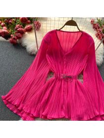 Outlet Flared Sleeve Pleated Thin Temperament matching Chiffon Shirt
