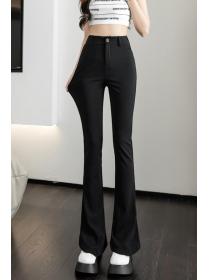New style thin black wide-leg micro-flare pants