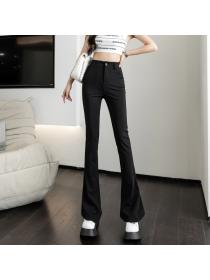 New style thin black wide-leg micro-flare pants