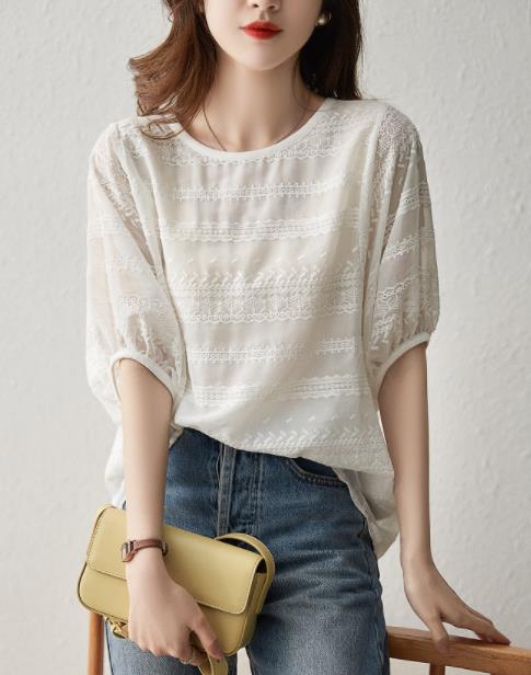On Sale Pure Color Simple Horn Sleeve Loose Top