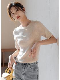 On Sale Simple Pure Color Sweet Top 