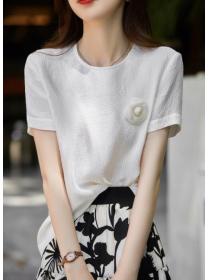 On Sale Doll Collars Pure Color Simple Blouse