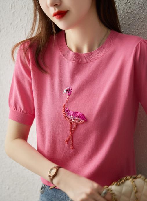 For Sale Sequin Flamingo Knitting Top