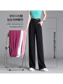 Summer thin High waist ice silk wide leg pants casual suit pants 