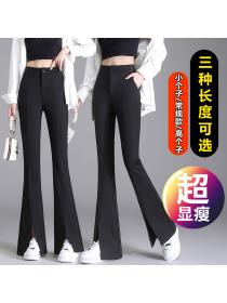 Women's high waist thin wide leg black casual pants ladies micro flared pants
