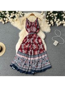 Summer new high-end butterfly print seaside holiday suspender dress