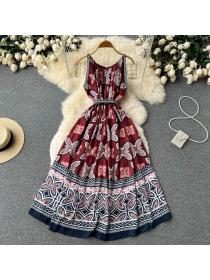 Summer new high-end butterfly print seaside holiday suspender dress