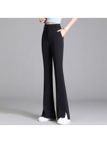Black slit flared trousers slim-fit high-waist summer ice silk long suit pants