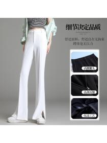 Black slit flared trousers slim-fit high-waist summer ice silk long suit pants