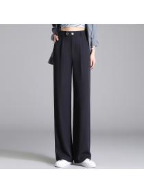 Fashion style High waist loose plus size pants black straight suit pants
