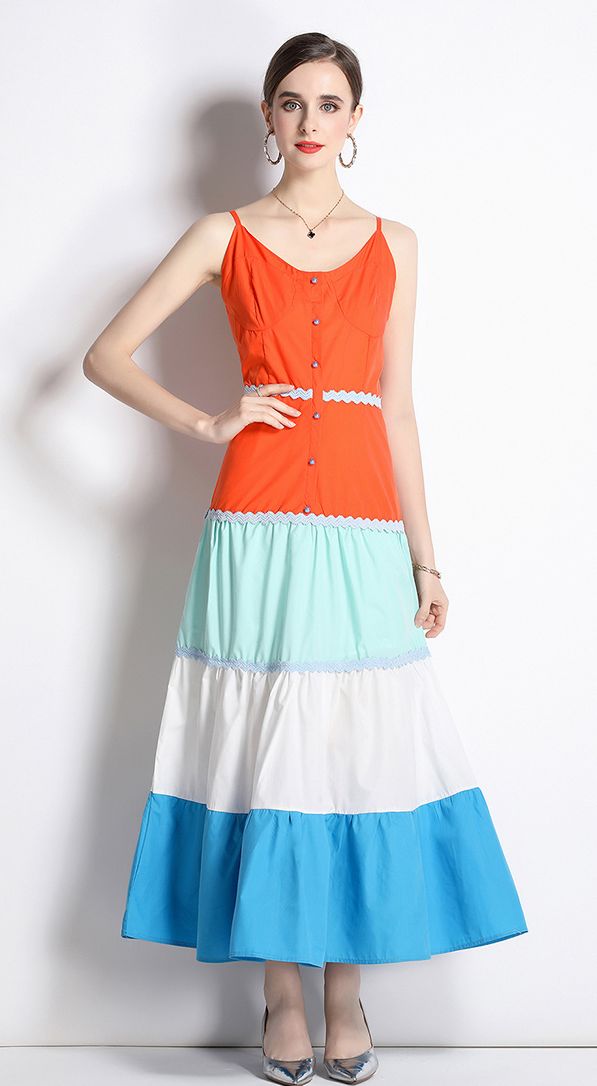 European Style Color Matching Fashion Dress
