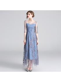 New style Banquet Temperament Long Mesh Embroidered Dress