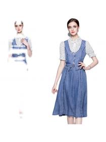 Summer fashion denim fake two-piece mid-length western style dress