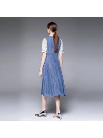 Summer fashion denim fake two-piece mid-length western style dress