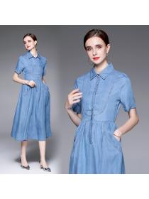 Summer New Shirt dress Polo-neck Denim Dress