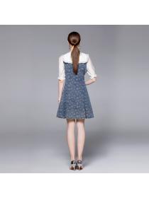 Summer jacquard denim dress lace sleeve umbrella dress