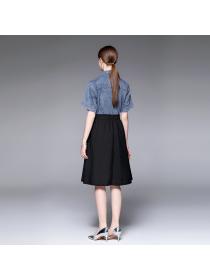 Summer new denim fake two-piece short-sleeved dress