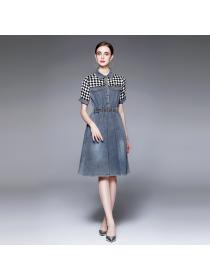 Vintage style Summer new washed denim dress Slim dress