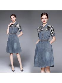 Vintage style Summer new washed denim dress Slim dress