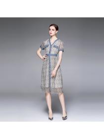 Vintage style Summer new washed denim dress Slim dress