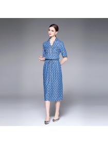 Summer new women's thin V-neck thin denim dress