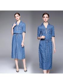 Summer new women's thin V-neck thin denim dress