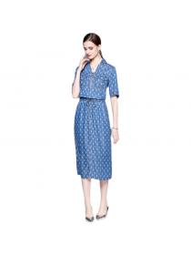 Summer new women's thin V-neck thin denim dress