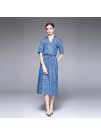 Summer new women's thin V-neck thin denim dress