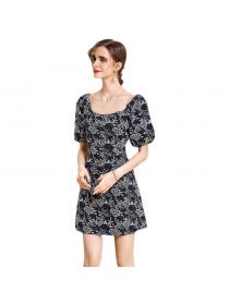 Summer new puff sleeves square neck dress women temperament A-line dress