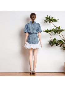 Summer high waist slim dress sequined puff sleeve denim dress