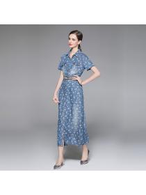 Korean fashion high waist slim temperament denim dress