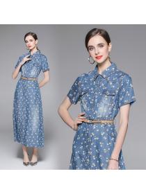 Korean fashion high waist slim temperament denim dress