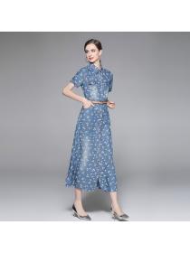 Korean fashion high waist slim temperament denim dress