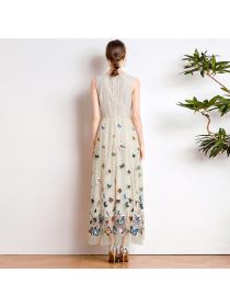 Summer women's lace embroidery flower butterfly V-neck mid-length dress