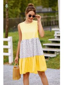 Summer new polka dot Round neck dress for women