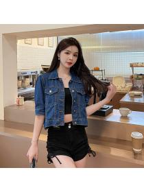 Summer Korean fashion new short-sleeved high-waist thin denim short jacket