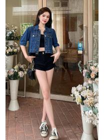 Summer Korean fashion new short-sleeved high-waist thin denim short jacket