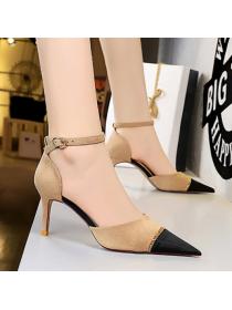 Korean fashion high-heeled suede hollow sandals