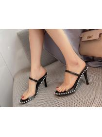 New fashion rhinestone letter square toe stiletto transparent Slipper