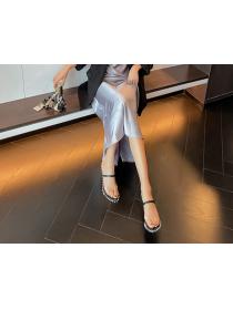 New fashion rhinestone letter square toe stiletto transparent Slipper